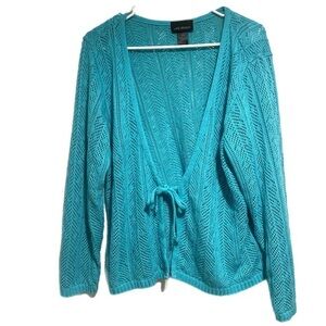 Lane Bryant Blue Open Cardigan Sweater with Drawstrings